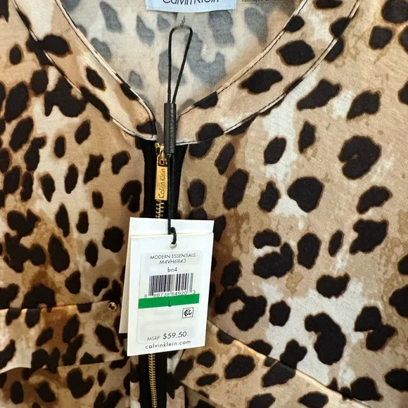 Calvin Klein Half Zip 3/4 Sleeve Leopard Print Top - L - NWT - Picture 6 of 9